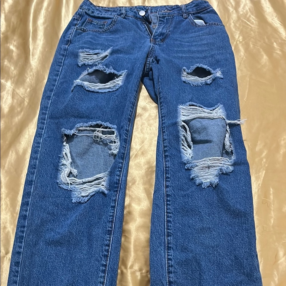 SHEIN Blue Boyfriend Distressed Jeans